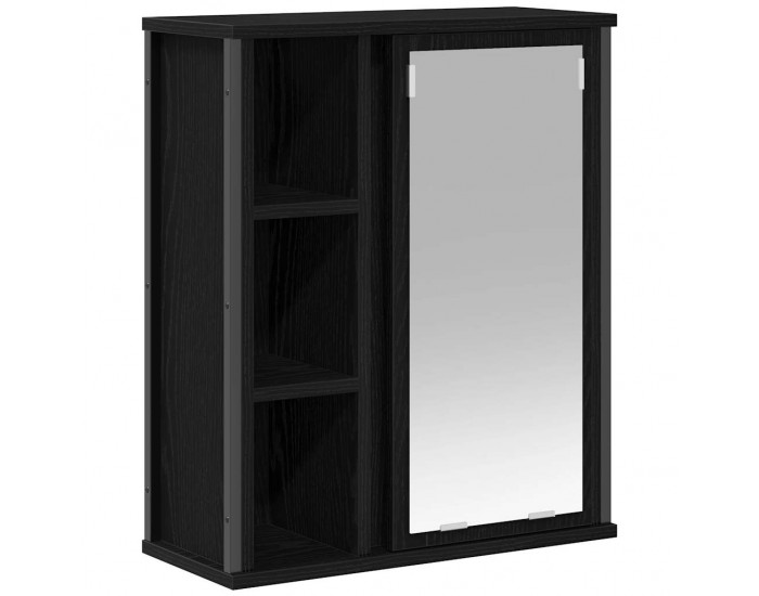 Sonata H Стенен шкаф за баня с огледало черно и дъб 50x21x60 cm