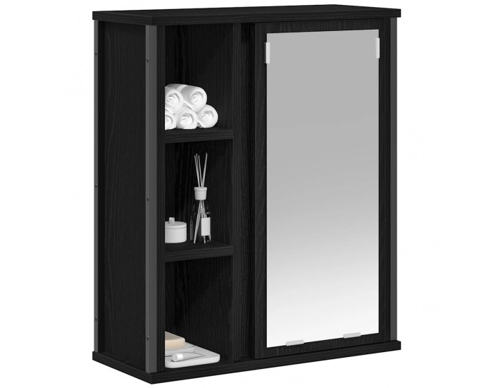 Sonata H Стенен шкаф за баня с огледало черно и дъб 50x21x60 cm