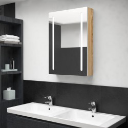Sonata H LED шкаф с огледало за баня, бяло и цвят дъб, 50x13x70 см - Baie