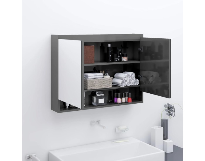 Sonata Dulap de baie cu oglindă, gri strălucitor, 80x15x60 cm, MDF