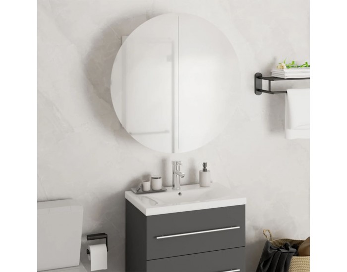 Sonata H Шкаф за баня с кръгло огледало и LED, бял, 47x47x17,5 см