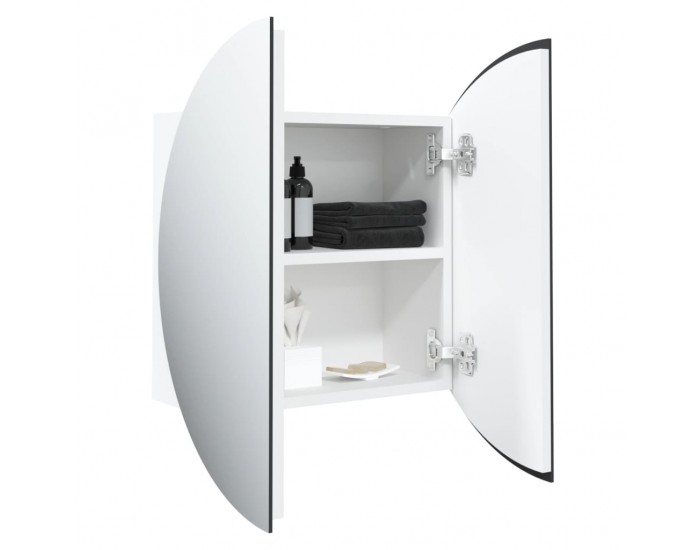 Sonata H Шкаф за баня с кръгло огледало и LED, бял, 47x47x17,5 см