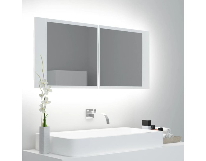 Sonata Dulap de baie cu oglindă și LED, alb, 100x12x45 cm, acril