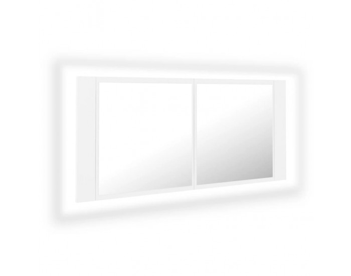 Sonata H Шкаф с LED огледало за баня, бял, 100x12x45 см, акрил