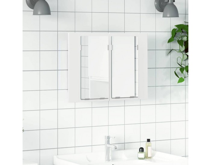 Sonata H Шкаф с LED огледало за баня, бял, 60x12x45 см, акрил