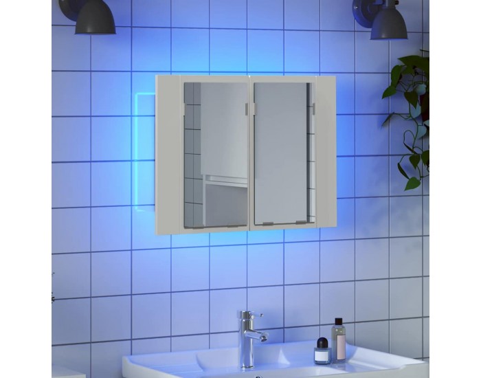 Sonata H Шкаф с LED огледало за баня, бял, 60x12x45 см, акрил