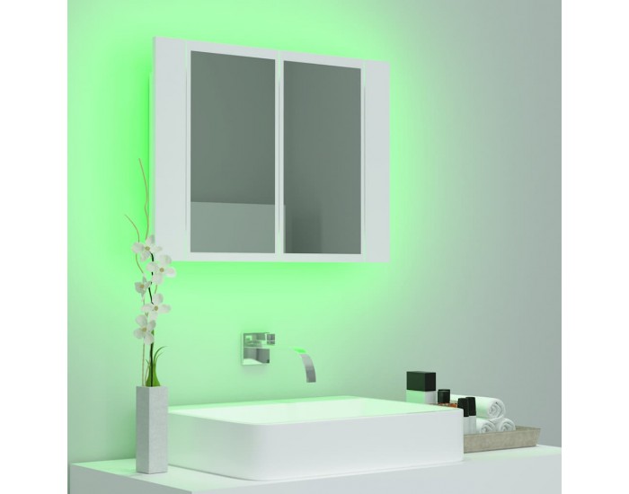 Sonata H Шкаф с LED огледало за баня, бял, 60x12x45 см, акрил