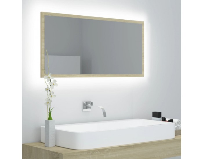 Sonata H LED огледало за баня, дъб сонома, 90x8,5x37 см, акрил