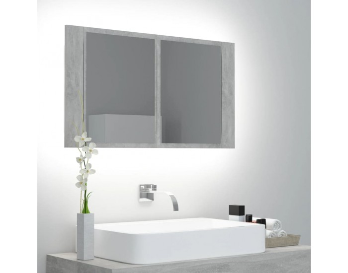 Sonata H LED шкаф с огледало за баня, бетонно сив, 80x12x45 см, акрил