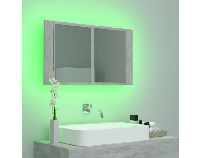 Sonata Dulap de baie cu oglindă & LED, gri beton, 80x12x45 cm acril
