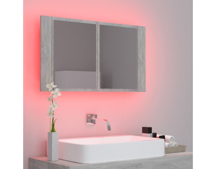 Sonata Dulap de baie cu oglindă & LED, gri beton, 80x12x45 cm acril