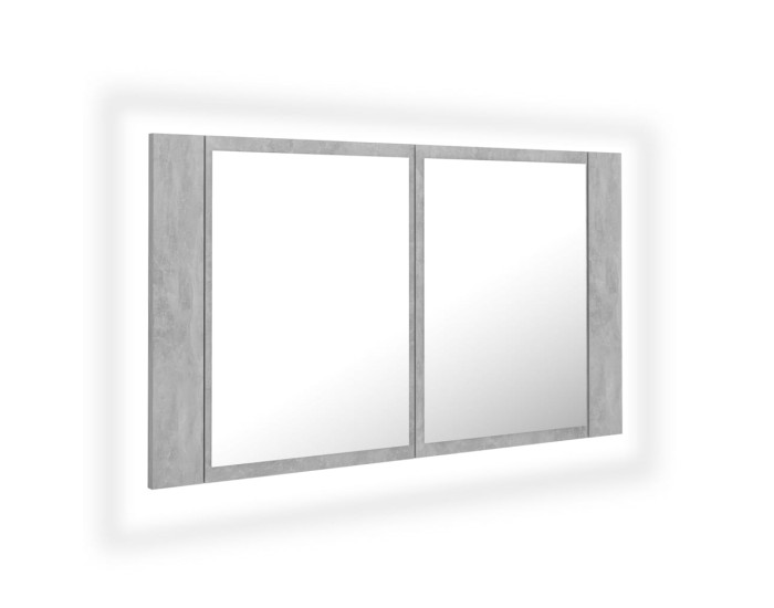 Sonata Dulap de baie cu oglindă & LED, gri beton, 80x12x45 cm acril