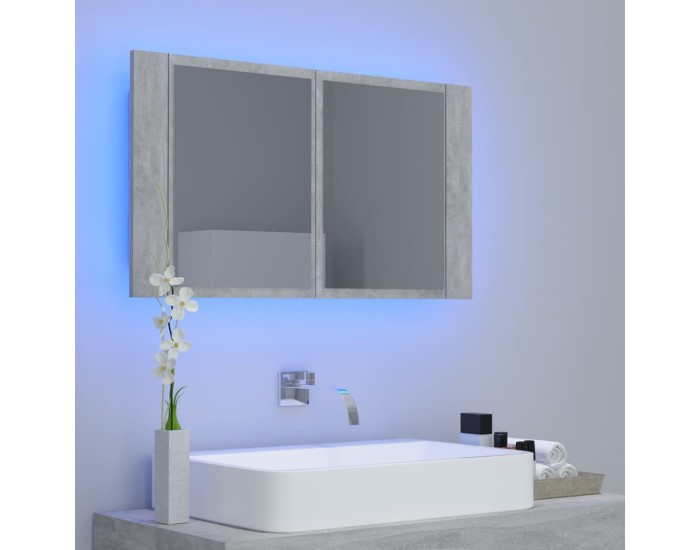 Sonata Dulap de baie cu oglindă & LED, gri beton, 80x12x45 cm acril