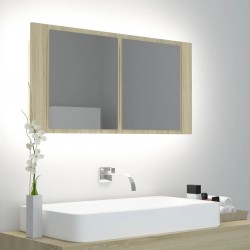 Sonata H Шкаф с LED огледало за баня, дъб сонома, 90x12x45 см, акрил - Dulapuri de baie