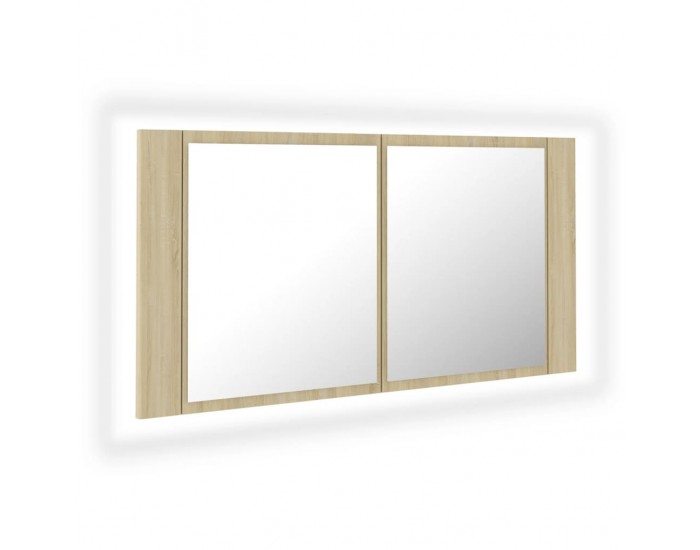 Sonata H Шкаф с LED огледало за баня, дъб сонома, 90x12x45 см, акрил