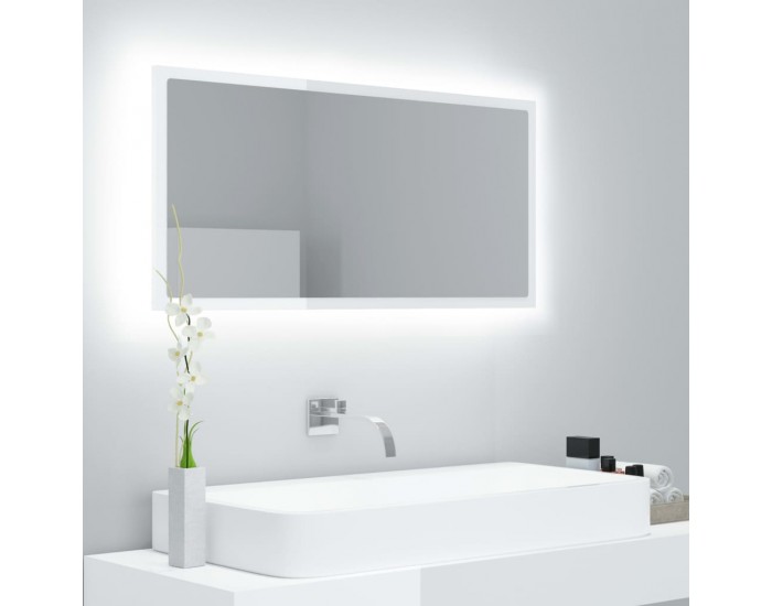 Sonata H LED огледало за баня, бял гланц, 90x8,5x37 см, акрил