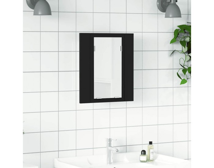 Sonata H Шкаф с LED огледало за баня, черно, 40x12x45 см, акрил