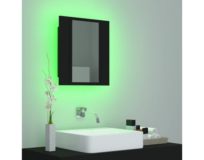 Sonata H Шкаф с LED огледало за баня, черно, 40x12x45 см, акрил