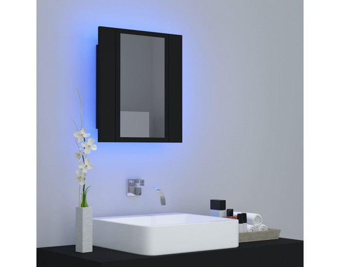 Sonata H Шкаф с LED огледало за баня, черно, 40x12x45 см, акрил