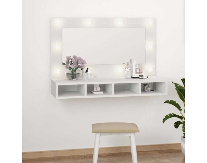 Sonata H Огледален шкаф с LED, бял, 90x31,5x62 см