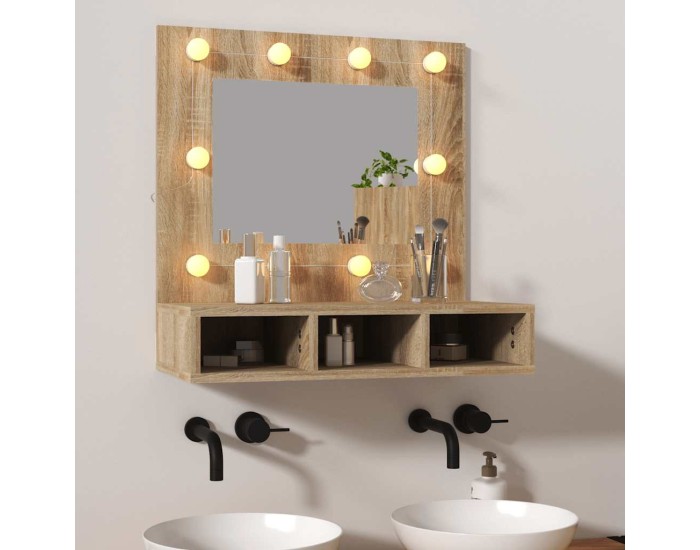 Sonata Dulap cu oglindă și LED, stejar sonoma, 60x31,5x62 cm