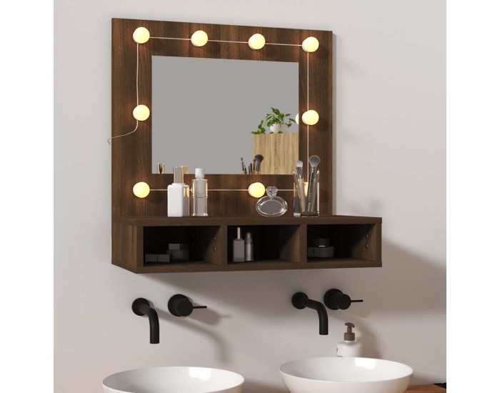 Sonata Dulap cu oglindă și LED, stejar maro, 60x31,5x62 cm