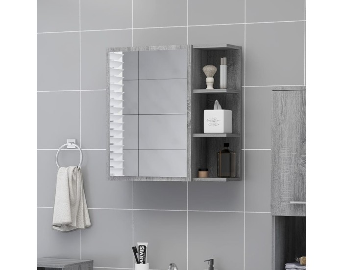 Sonata Dulap baie cu oglindă gri sonoma 62,5x20,5x64 cm lemn compozit