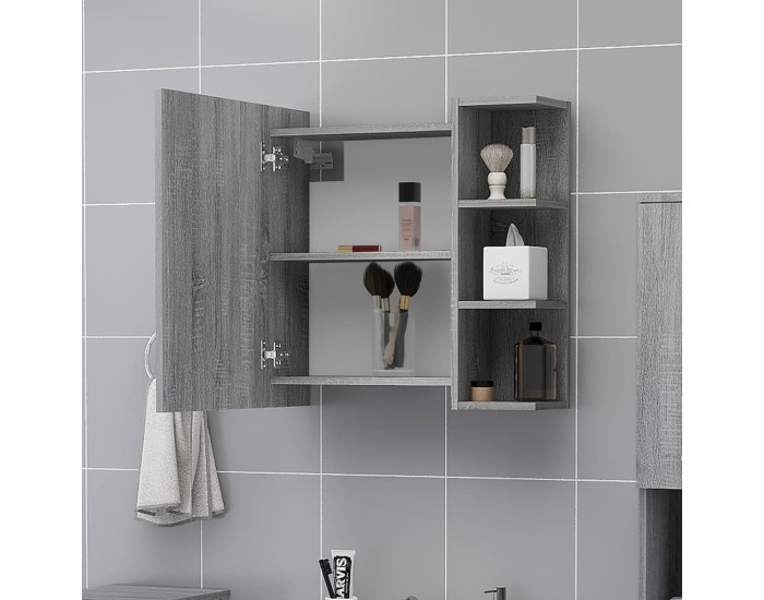 Sonata Dulap baie cu oglindă gri sonoma 62,5x20,5x64 cm lemn compozit