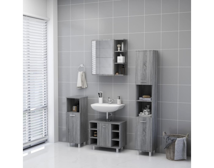 Sonata Dulap baie cu oglindă gri sonoma 62,5x20,5x64 cm lemn compozit