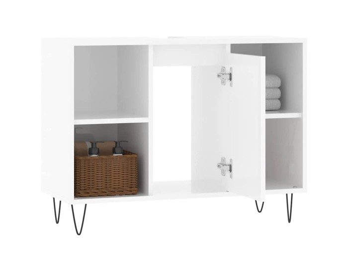 Sonata Dulap pentru baie, alb extralucios, 80x33x60 cm, lemn compozit