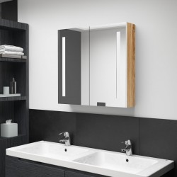 Sonata H LED шкаф с огледало за баня, бяло и цвят дъб, 62x14x60 см - Baie
