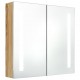 Sonata H LED шкаф с огледало за баня, бяло и цвят дъб, 62x14x60 см