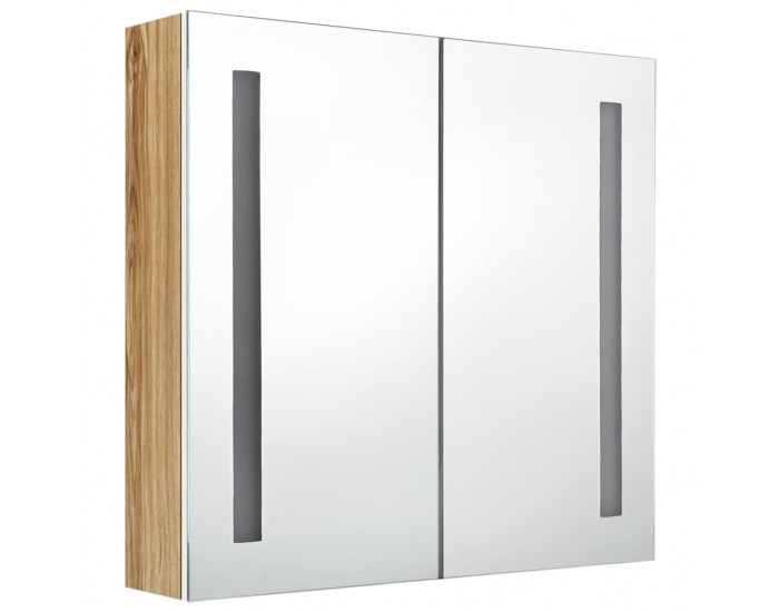 Sonata H LED шкаф с огледало за баня, бяло и цвят дъб, 62x14x60 см