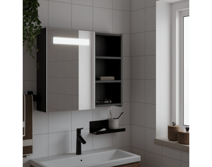 Sonata H Огледален шкаф за баня с LED осветление черен 60x13x52 см