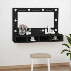 Sonata H Огледален шкаф с LED, черен, 90x31,5x62 см - Dulapuri de baie