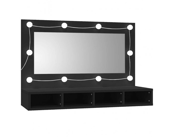 Sonata H Огледален шкаф с LED, черен, 90x31,5x62 см