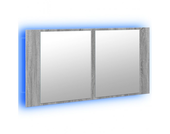 Sonata H Шкаф с LED огледало за баня, сив сонома, 90x12x45 см, акрил