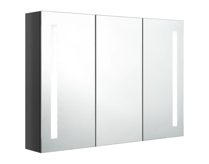 Sonata H LED шкаф с огледало за баня, 89x14x62 см, блестящо сив