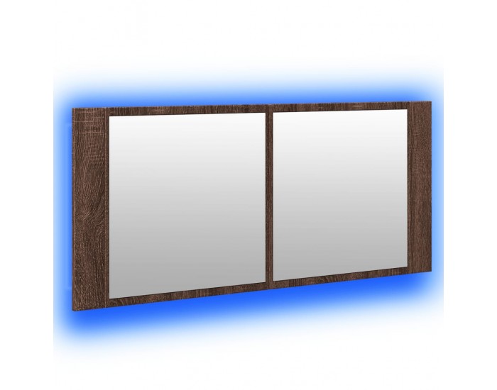 Sonata H Шкаф с LED огледало за баня, кафяв дъб, 100x12x45 см
