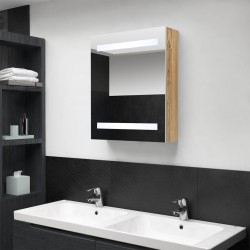 Sonata H LED шкаф с огледало за баня, бяло и дъб, 50x14x60 см - Baie