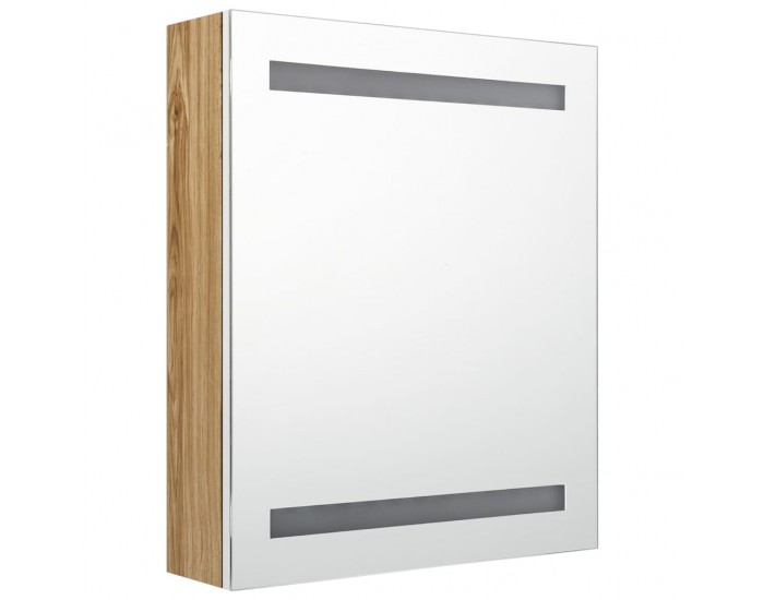 Sonata H LED шкаф с огледало за баня, бяло и дъб, 50x14x60 см
