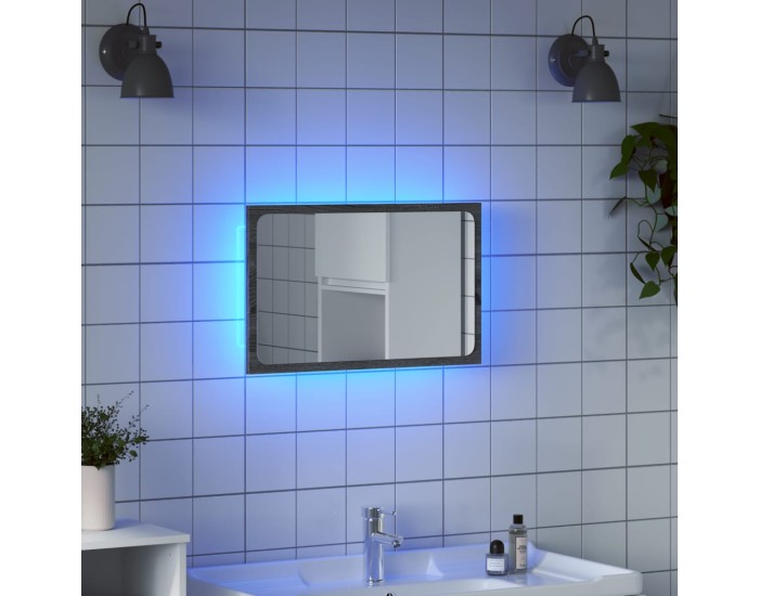 Sonata Oglindă de baie LED, gri sonoma, 60x8,5x38 cm lemn prelucrat