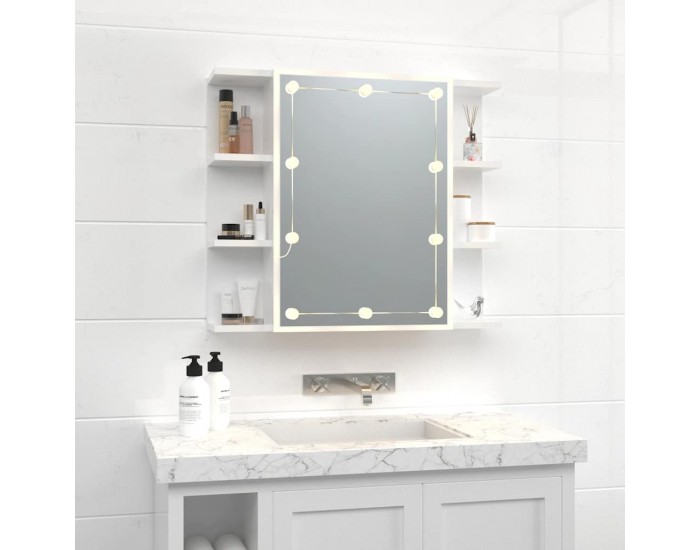 Sonata H Огледален шкаф с LED, бял гланц, 70x16,5x60 см
