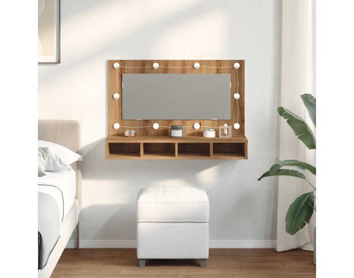 Sonata Dulap cu oglindă cu LED, stejar artizanal, 90x31,5x62 cm