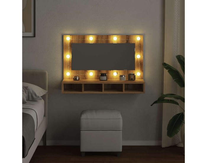 Sonata Dulap cu oglindă cu LED, stejar artizanal, 90x31,5x62 cm