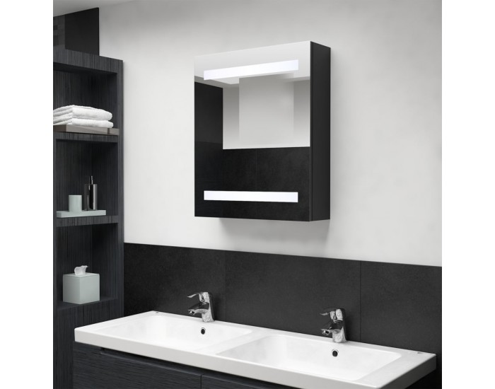 Sonata H LED шкаф с огледало за баня, черно, 50x14x60 см