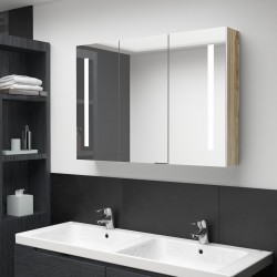 Sonata H LED шкаф с огледало за баня, 89x14x62 см, бяло и дъб - Baie
