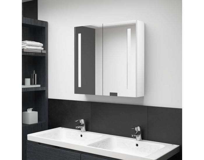 Sonata H LED шкаф с огледало за баня, сияйно бяло, 62x14x60 см