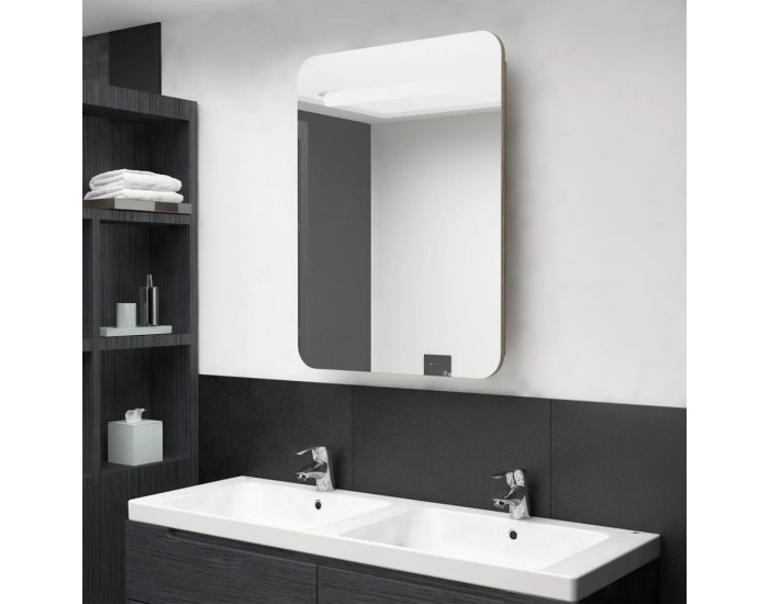 Sonata H LED шкаф с огледало за баня, цвят дъб, 60x11x80 см