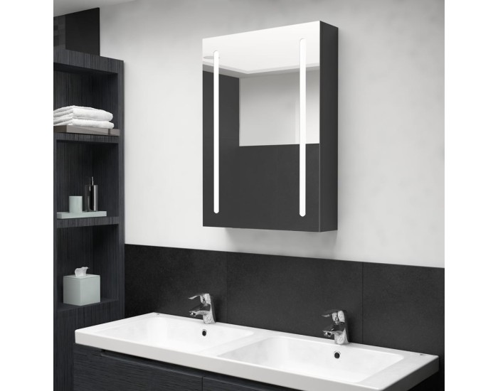 Sonata Dulap de baie cu oglindă și LED, negru strălucitor, 50x13x70 cm